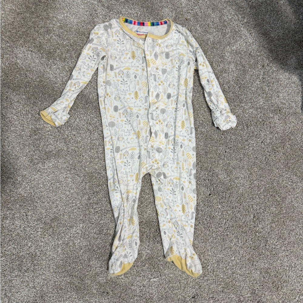 Magnetic Me Yellow & Gray Woodland Print Footie 3-6 Months